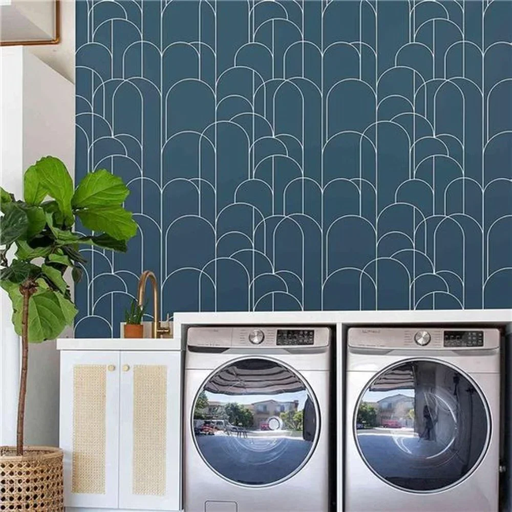 Modern Blue Geometric Wallpaper Matte Navy Blue 17.71 in X 118